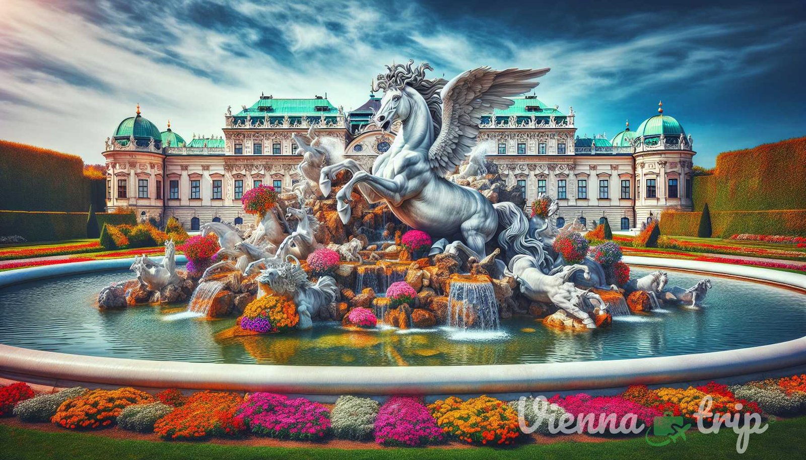 Illustration for section: One of the most iconic elements of the Belvedere gardens is the Pegasus Fountain. This magnificent s - belvedere secrets