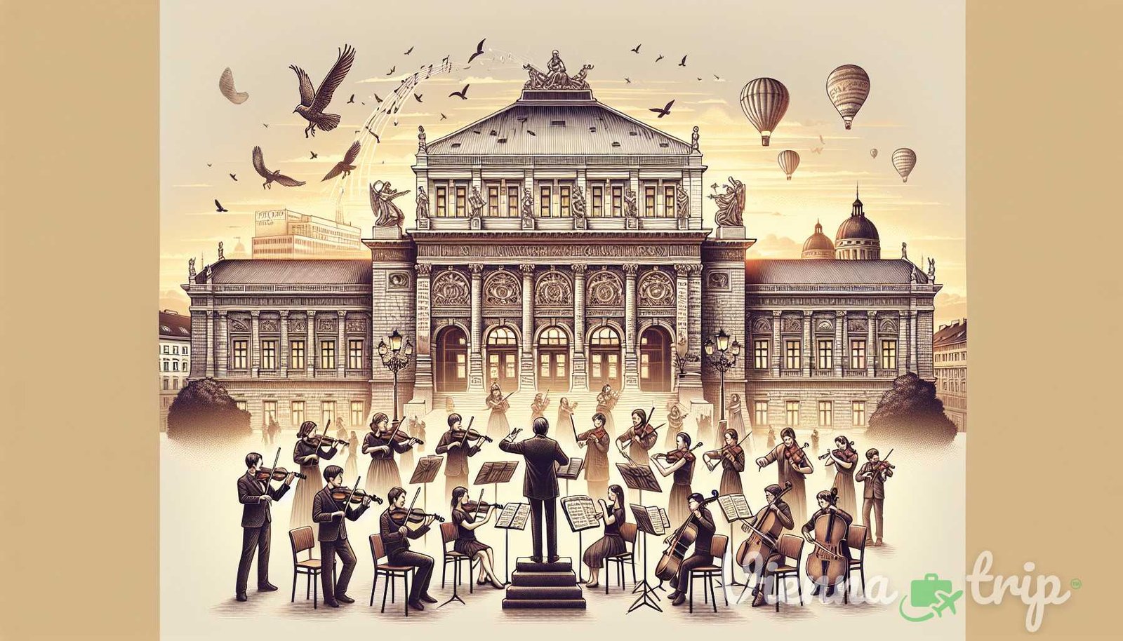 Ilustración para el capítulo: 1. Conservatorios de música: Viena cuenta con varios conservatorios de música prestigiosos, como el Univers - vienna melodies