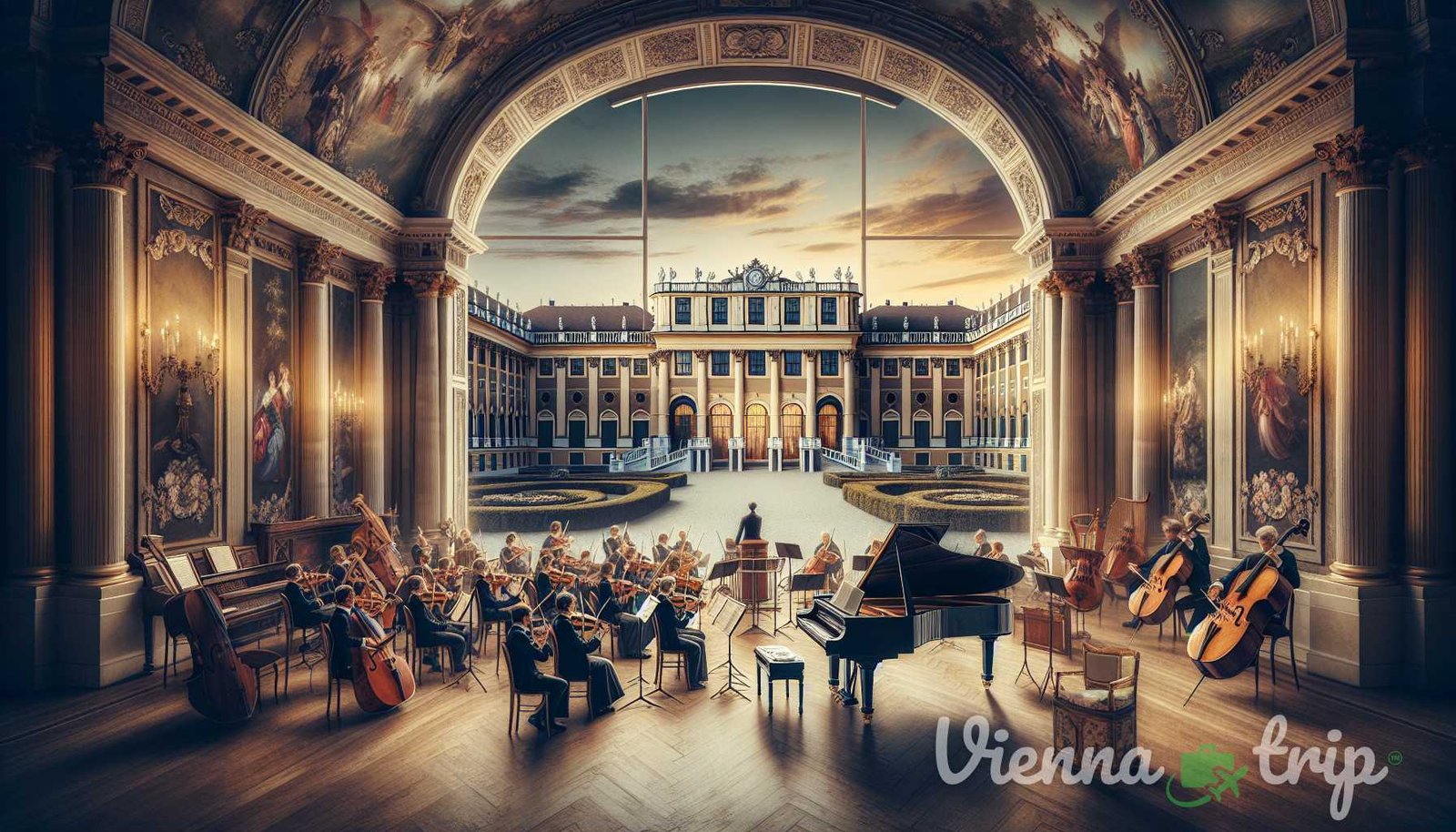 Ilustración para la sección: El Palacio de Schönbrunn Situado en las afueras de la ciudad, el Palacio de Schönbrunn no es sólo el renacimiento melódico de Viena
