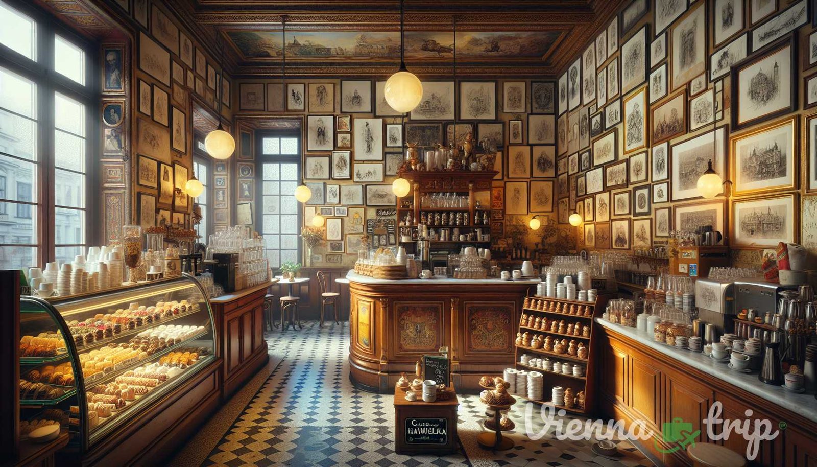 Illustration for section: Step inside Café Hawelka, and you'll be greeted by the smell of freshly brewed coffee and the sound - viennese art-coffee