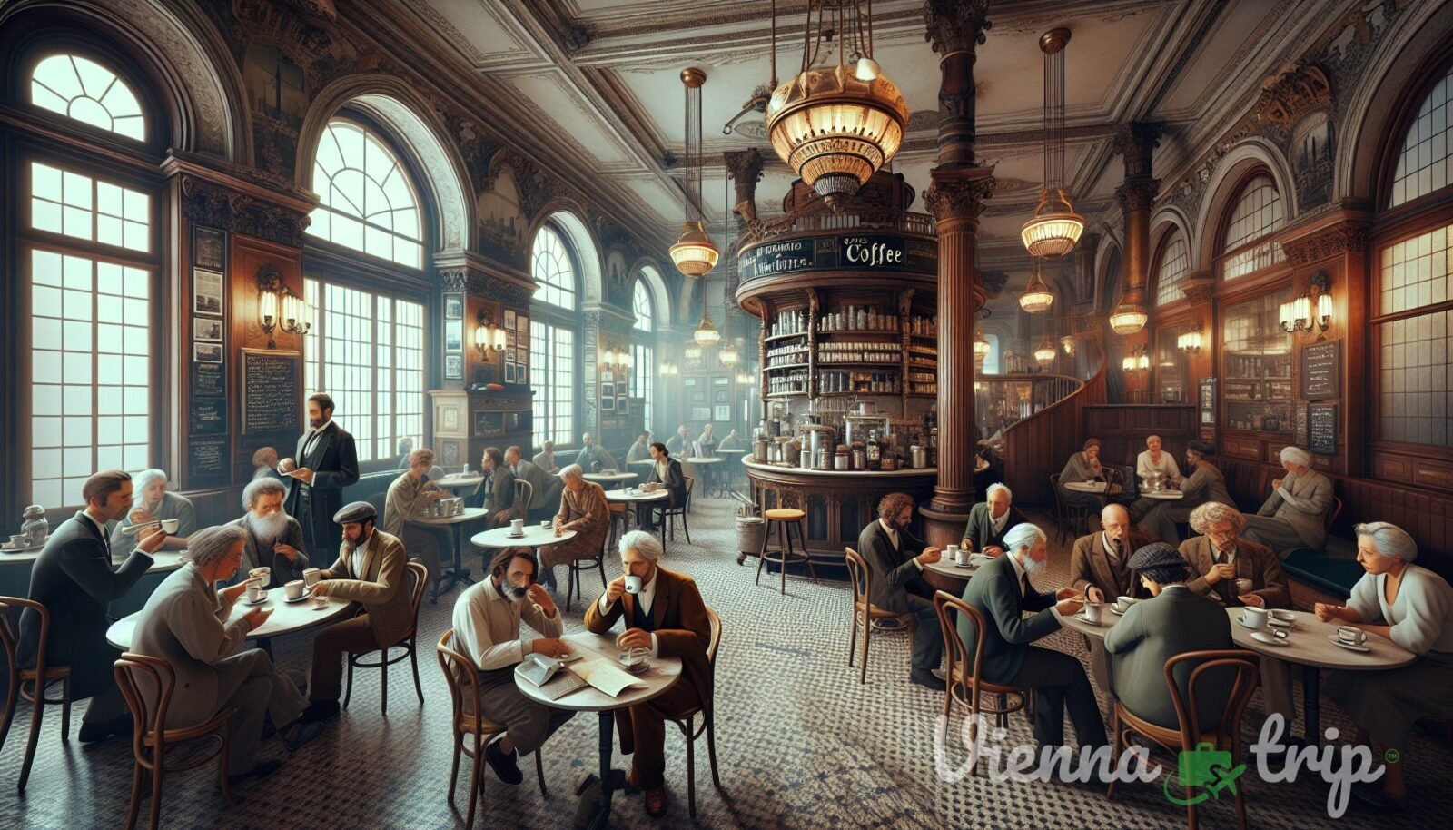 Illustration for section: Vienna's coffeehouses have played a crucial role in shaping the city's cultural identity. They have  - viennese coffee